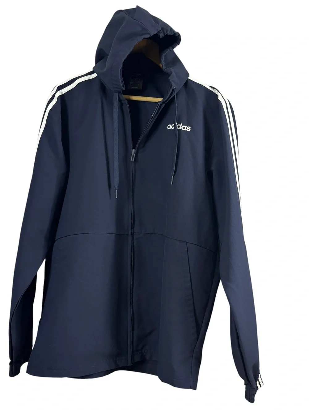 Adidas Essentials 3-Stripes Hooded Windbreaker Track Jacket Men’s Navy Blue - M